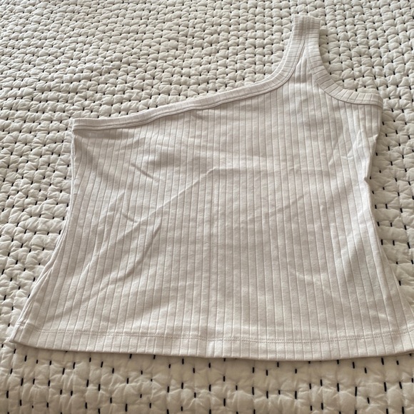 NINETY PERCENT WHITE RIBBED ONE-SHOULDER TANK COTTON BLEND SZ LARGE - Picture 1 of 3